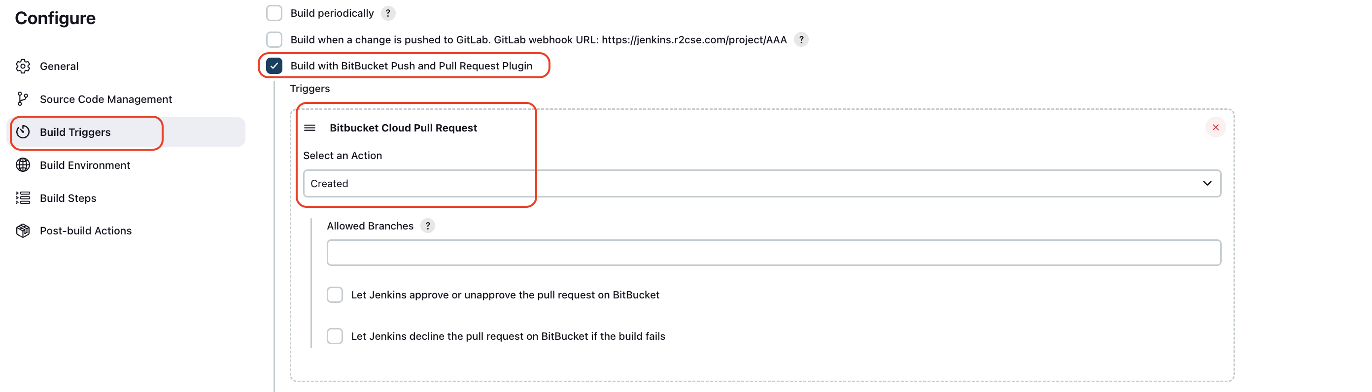 Build triggers for the freestyle project